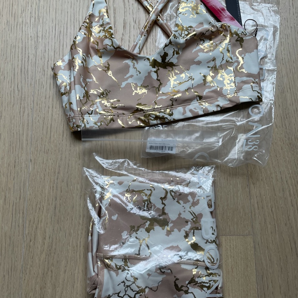 Carbon38 Marble Print Set Leggings & Top, M, NWT